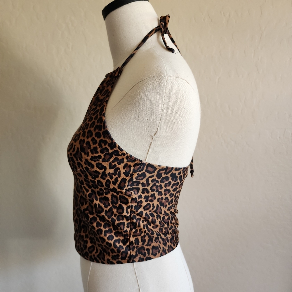 Kortni Jeane Cheetah Halter Swim Top Medium - Picture 2 of 11